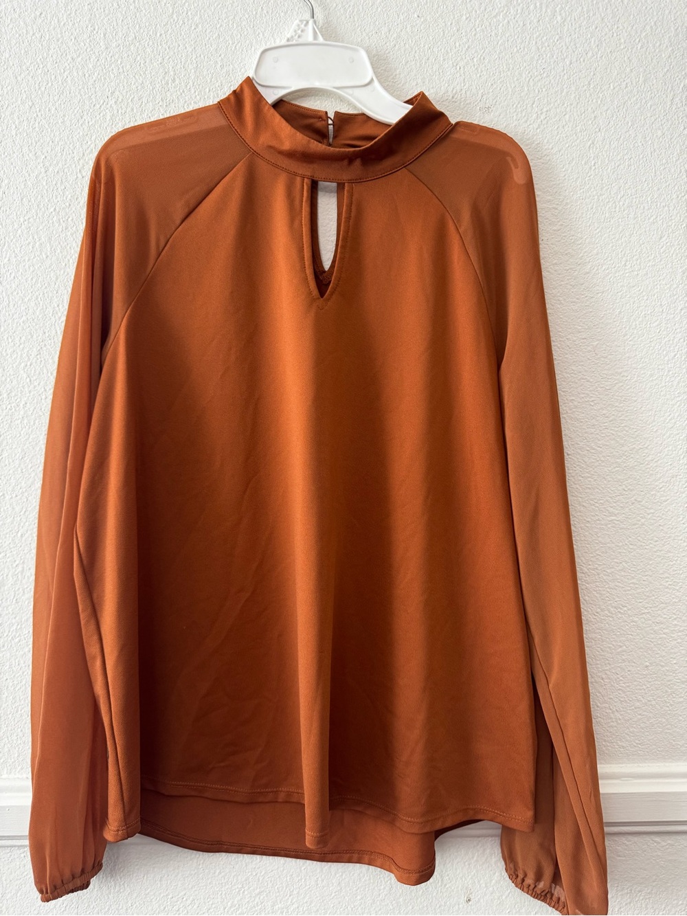 Worthington Rust Keyhole Mock Neck Long Sleeve Top